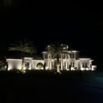 Landscape lighting on palm trees at a Palm Coast, FL home at night